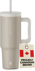 GROSCHE ASPEN 40 oz tumbler with handle and straw. Extreme insulation, classy design, built to last insulated stainless steel tumbler with handle, lid and straw - Sand Beige