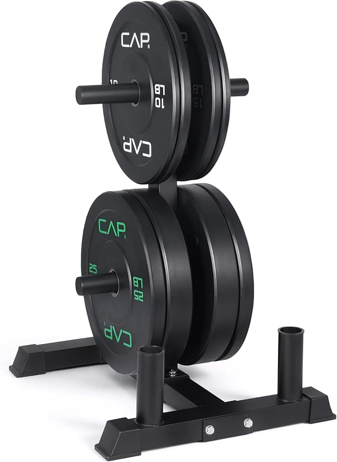 CAP Barbell 2-Inch Olympic Bumper Plate Weight Set with 6 Post Rack | 100-370 lbs | Multiple Options