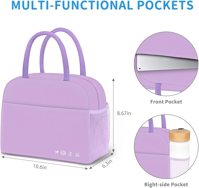 DALINDA Lunch Bag Lunch Box for Women Men Reusable Insulated Lunch Bags for Adults,Leakproof Cute Cooler Lunch Tote Bag, Large Capacity for Work Travel Picnic,Purple