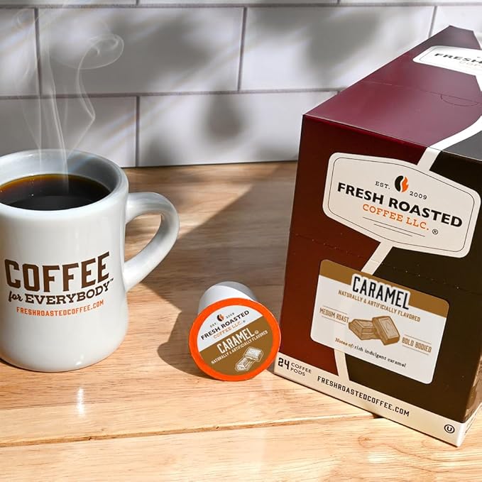Fresh Roasted Coffee, Caramel, Flavored Coffee Pods, 72 Count