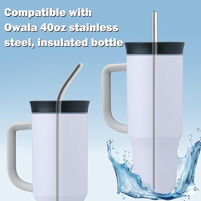 Stainless Steel Straws for Owala Insulated Bottle 40oz Tumbler 6x Metal Replacement Straws with Cleaning Brush for Owala 40oz (Stainless Steel, 3x Straight & 3x Bent)