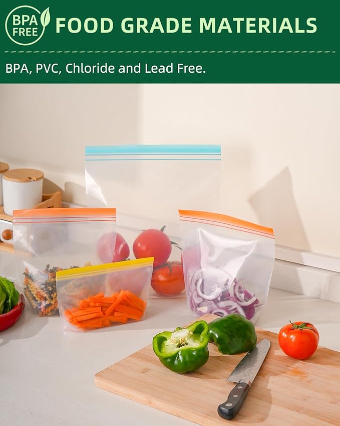 Lerine 22 Pack Reusable Freezer Bags Dishwasher Microwave Safe, Stand Up BPA Free Reusable Sandwich Bags, Leakproof Food Storage Bags for Meal Prep - 8Gallon 8Sandwich 6Snack