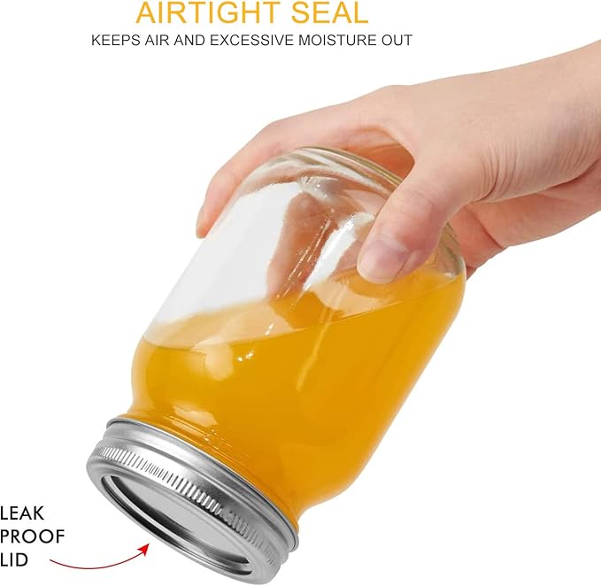 16pack 16oz Mason Jars with Airtight Lids and Bands, Regular Mouth Pint Canning Jars, Clear Glass Jars Ideal for Canning, Pickling, Meal Prep, Jam, Honey, Shower/Wedding Favors, Labels & Pen Included
