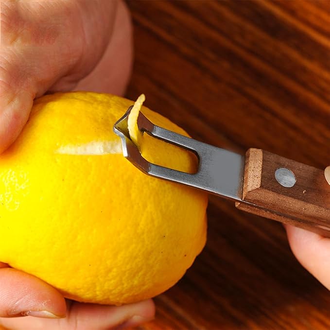 3 PCS Cocktail Channel Carving Knife Walnut Wood Handle Fruit and Vegetable Carving Tool V-Shaped Stainless Steel Blade, Garnish Citrus Zester for Decorating Cocktails, Desserts, and Salads
