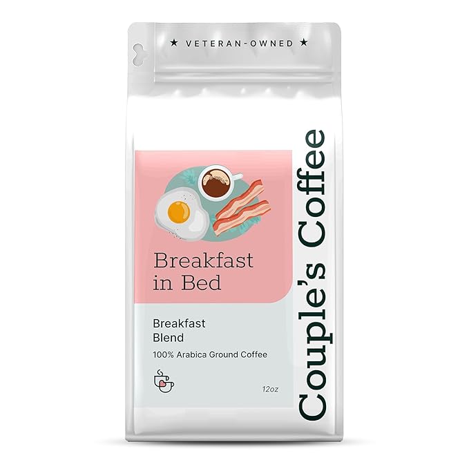 Couple’s Coffee Ground Coffee | Breakfast Blend Light to Medium Roast Coffee | Gives Back to Military Families | Breakfast in Bed | Made with 100% Arabica Beans | 12oz