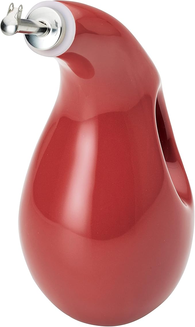 Rachael Ray Ceramic EVOO Oil and Vinegar Dispensing Bottle with Spout, 24 Ounce - Cranberry Red