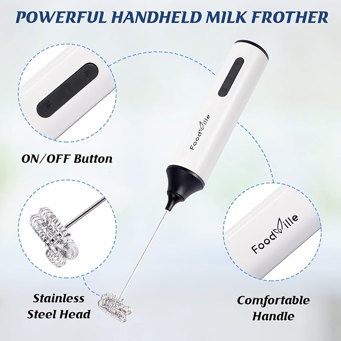MF05 Rechargeable Milk Frother USB Charging Handheld Foam Maker with Stainless Balloon Whisk for Cappuccino, Latte, Bulletproof Coffee, Keto Diet, Protein Powder, Matcha (White)