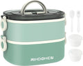 Lunch Box, Stackable 2 Layers Containers, Portable 64OZ Large Capacity Leakproof Bento Box with Spoon & Fork & Sauce Boxes, Microwave Safe Lunch Box for Kids and Adults