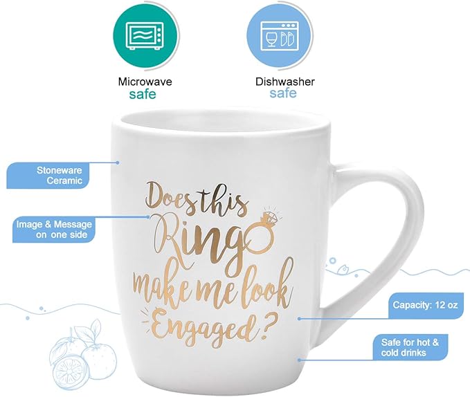 Maustic Engagement Gift Does This Ring Make Me Look Engaged Coffee Mug Funny Mug Novelty Coffee Mug Gift for Women Men Engagement Anniversary Birthday Christmas