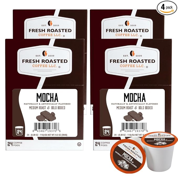 Fresh Roasted Coffee, Mocha, Flavored Coffee Pods, 96 Count