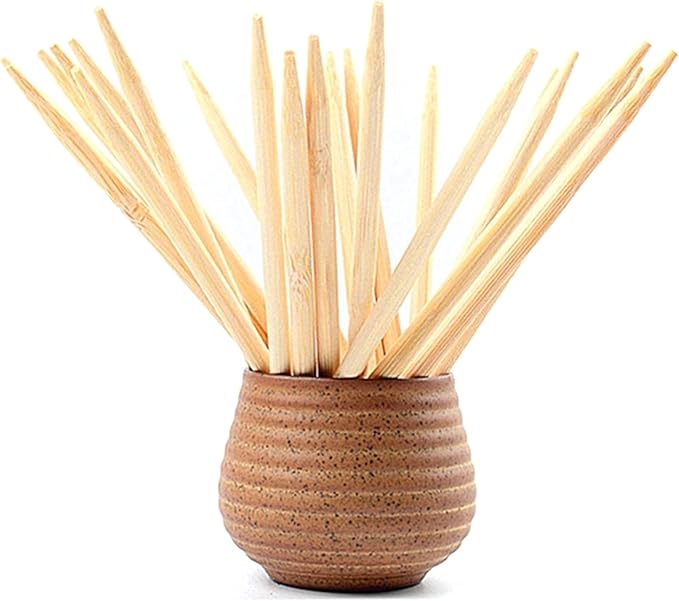 HOPELF 5.5 inch Semi Point Bamboo Skewers - 5mm Thick Natural Bamboo Sticks For BBQ Caramel,Candy Apple Sticks, Corn Dog,Corn Cob,Cookie,Lollipop,Kabob,Gril.(100 pcs)