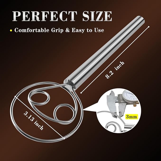 TEEVEA Danish Dough Whisk Stainless Steel Hook Dutch Bread Mixer for Sourdough Baking Tools