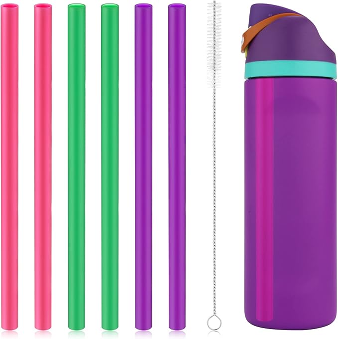 6pcs Replacement Straws for Owala FreeSip 24oz 32oz, Reusable Plastic Straws with Cleaning Brush for Owala Water Bottle 24 oz 32 oz and Flip 25 oz, Tumbler Accessories (Colorful)
