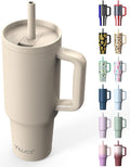 TILUCK 40 oz Tumbler with Handle, Vacuum Insulated Stainless Steel Travel Mug with 100% Leak-Proof Silicone Straw Lid, Cupholder Friendly Water Bottle(MistyGray, 40oz)