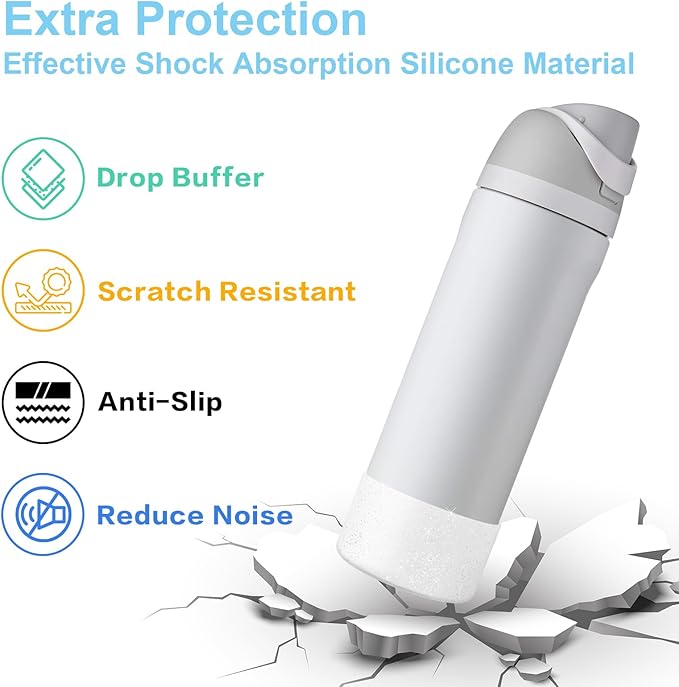 2PCS Silicone Water Bottle Boot for Owala 24oz, Protective Bottom Bumper Anti-Slip Sleeve for FreeSip, Twist, and Flip Stainless Steel Bottles, Dishwasher Safe and BPA Free(Shiny Silver)