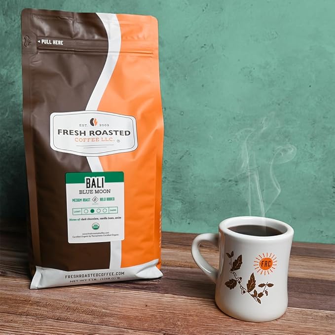 Fresh Roasted Coffee, Organic Bali Blue Moon | USDA Organic, Kosher | Medium Roast 5 lb (80 oz) Whole Bean
