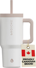 GROSCHE ASPEN 32 oz Tumbler with Handle and Straw. Extreme Insulation, Classy Design, Built to Last Insulated Stainless Steel Tumbler with Handle, Lid and Straw - Cream White