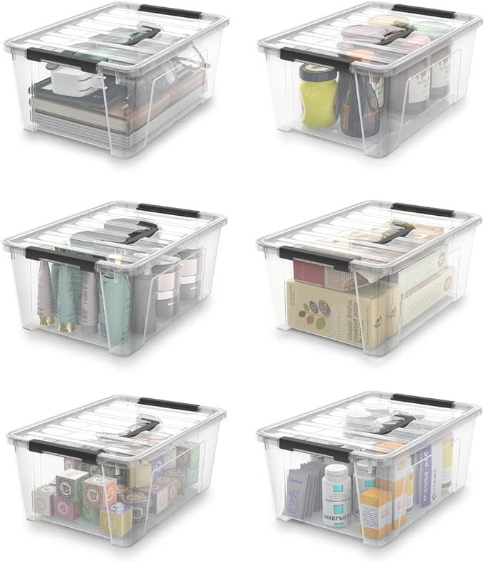 WYT Clear Storage Latch Bins, 6-Pack Storage Organizer Box with Handle and Lids, 5-Litre