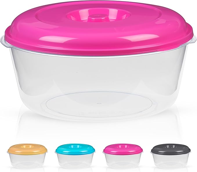 DecorRack XX-Large Food Storage Container, 236 oz, BPA Free Plastic, Multipurpose Plastic Storage Container, Round Cake Dough Riser Bowl with Lid, Random Color (1 Pack)