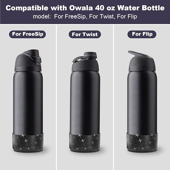 2 PCS Glitter Silicone Boot for Owala Water Bottle, Anti-Slip Protective Sleeve for FreeSip/Twist/Flip Stainless Steel Water Bottles Accessories
