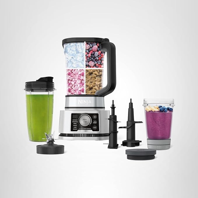 Ninja Blender For Kitchen | Food Processor Combo System | Smoothie Maker & Nutrient Extractor | 6 Functions for Bowls, Spreads, Dough, Shakes | 72-oz. Pitcher & To-Go Cups | Silver | SS351
