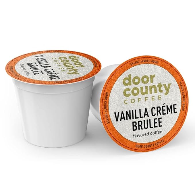 Door County Coffee - Vanilla Creme Brulee - Vanilla and Cream Flavored Ground Coffee - Medium Roast - Single Serve Cups – 10 Count