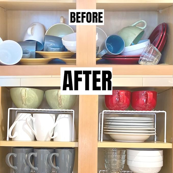Evelots Kitchen Cabinet Wire Shelf Organizer/Rack - 4 Pack Sturdy Metal Shelf Risers - Double Your Counter Space - Great for Kitchen, Freezer, Pantry and Bathroom - Rustproof - White