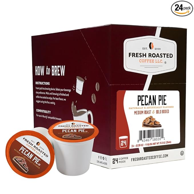 Fresh Roasted Coffee,Pecan Pie, Flavored Coffee Pods, K-Cup Compatible, 24 Count