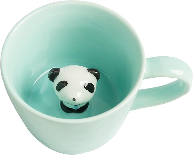 DIHOclub Panda Ceramic Cup Hidden 3D Animal Inside Mug,Cute Cartoon Handmade Figurine Mugs,Holiday and Birthday Gift for Coffee & Tea Lovers,12 OZ (Blue)