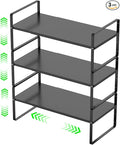‎Expandable Kitchen Cabinet Storage Shelf, Stackable Metal Pantry Storage Shelves Organizer, Adjustable Height Counter Spice Rack for Kitchen Cabinet (Black - 16.5"-27" L x 10.2" W x 9.6" H - 3Pack)