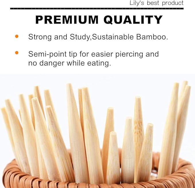 HOPELF 5.5 inch Semi Point Bamboo Skewers - 5mm Thick Natural Bamboo Sticks For BBQ Caramel,Candy Apple Sticks, Corn Dog,Corn Cob,Cookie,Lollipop,Kabob,Gril.(100 pcs)