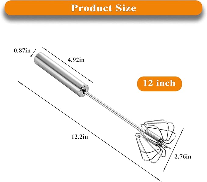 Stainless Steel Semi Automatic Whisk Egg Beater Whizzy Whisk, Hand Push Blender Kitchen Mixer Wisking Tool for Blending Cooking Gadgets(12in)