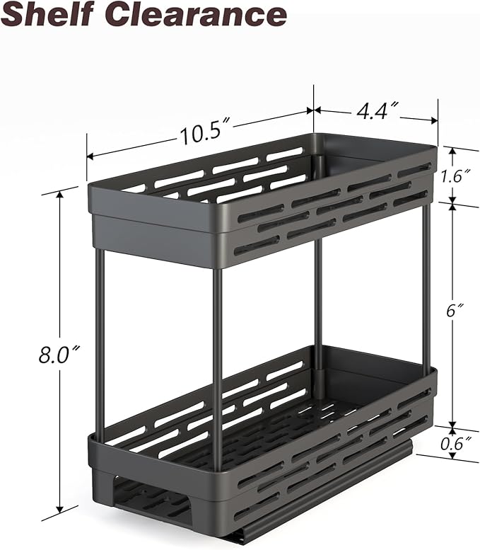 2 Pack Pull Out Spice Rack Organizer for Cabinet, Slide Out Spice Racks Organizer, Spice Cabinet Organizers, Cabinet Size Need:12'' Highx11'' Deepx5'' Wide,Hold 10 Spice Jar Each Tier-2Tier, Black