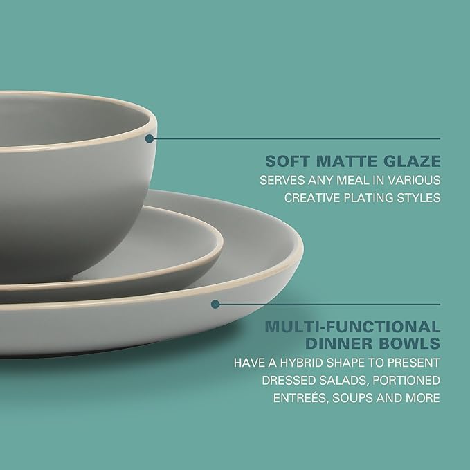 Gibson Home Rockaway 12-Piece Dinnerware Set Service for 4, Grey Matte -