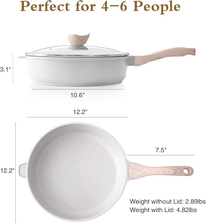 Kordisen Nonstick Ceramic Deep Frying Pan, 12 Inch Non Toxic Large Skillet with Lid, 5 Qt Healthy Jumbo Cooker, Saute Pan for Cooking, Induction Cookware, PFOA & PFAS Free