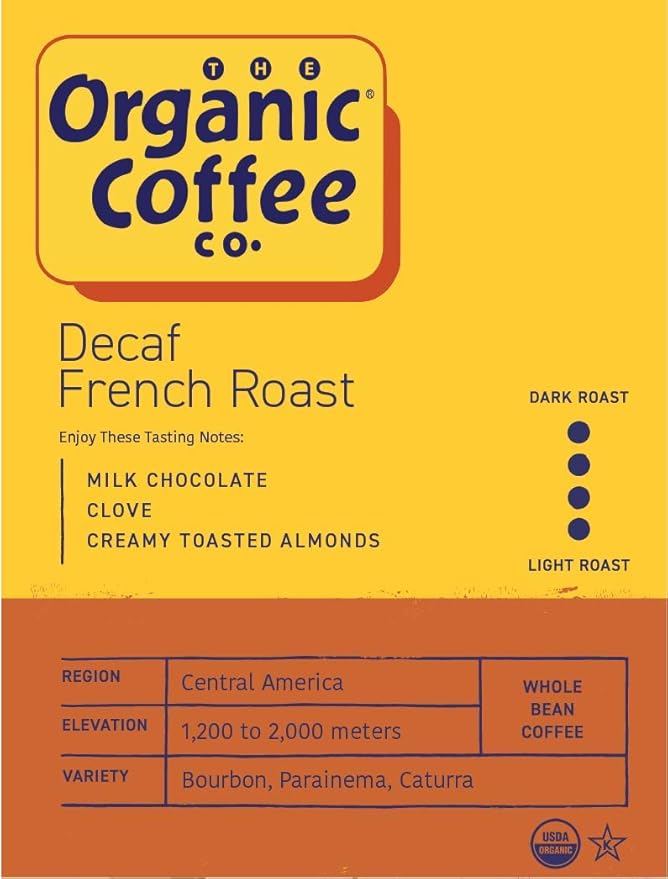 The Organic Coffee Co. DECAF French Roast Whole Bean Coffee 2LB (32 Ounce) Dark Roast Natural Water Processed USDA Organic
