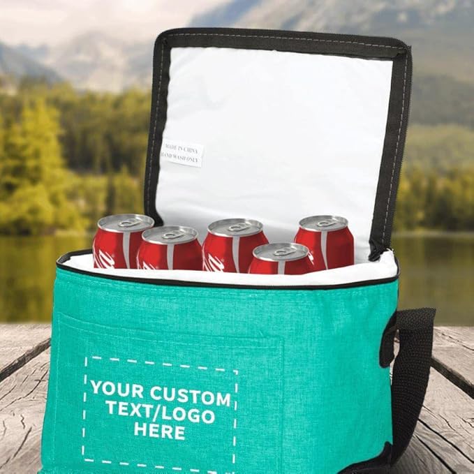 DISCOUNT PROMOS Custom Insulated Cooler Lunch Bag Set of 100, Personalized Bulk Pack - Perfect for Work, Travel, Outdoor Events - Mint