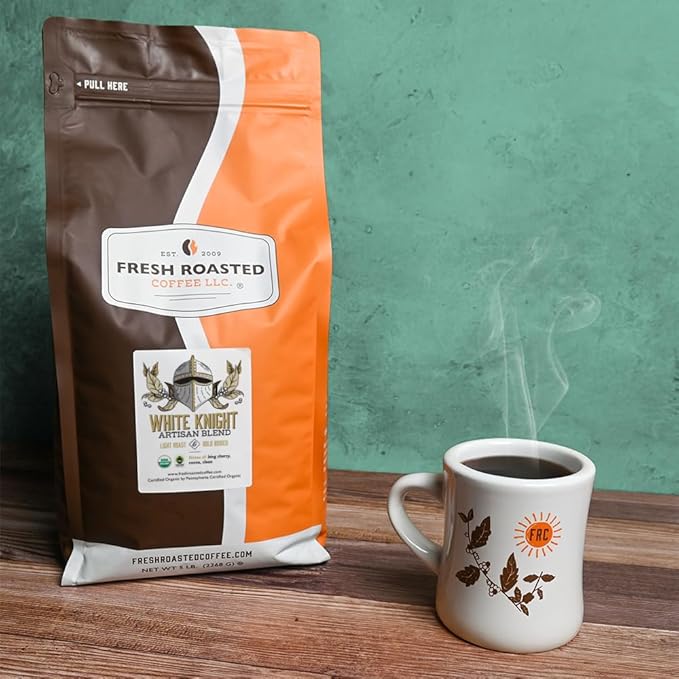 Fresh Roasted Coffee, Organic White Knight | USDA Organic, Kosher | Light Roast 5 lb (80 oz), Whole Bean