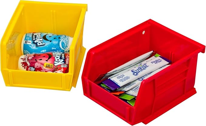 Akro-Mils 30210 AkroBins Plastic Storage Bins, Space-Saving Stackable Bins for Garage, Pantry, Craft Organization, 5-" x 4-" x 3-", Red, 24-Pack