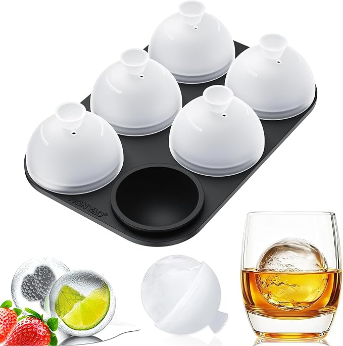 HONYAO Whiskey Ice Ball Mold - 1.8 Inch Silicone Maker With Individual Lid for Easy Fill and Release - 6 Round Sphere Molds for Cocktails and Bourbon