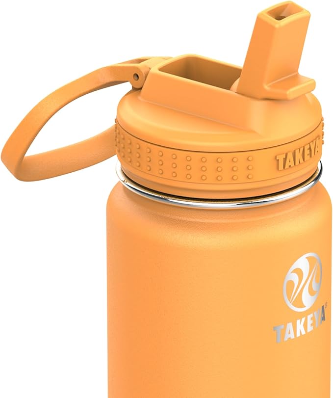 Takeya Actives 24 oz Water Bottle with Straw Lid - Double Wall Stainless Steel Insulation - Dishwasher Safe & BPA-Free - Removable Bumper - Honeycomb