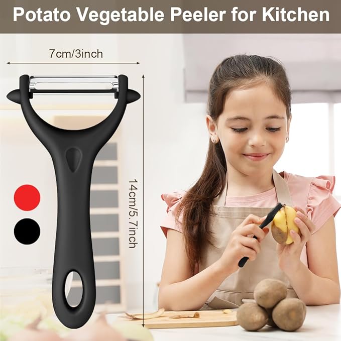 AUAUY 2Pcs Potato Peeler, Y-Shaped Swivel Vegetable Peeler, Fruit Peeler for Kitchen, Non-Slip Y Peeler, Ergonomic Handle Sharp Blade Stainless Steel Peeler, Veggie Peelers for Kitchen(Black+Red)