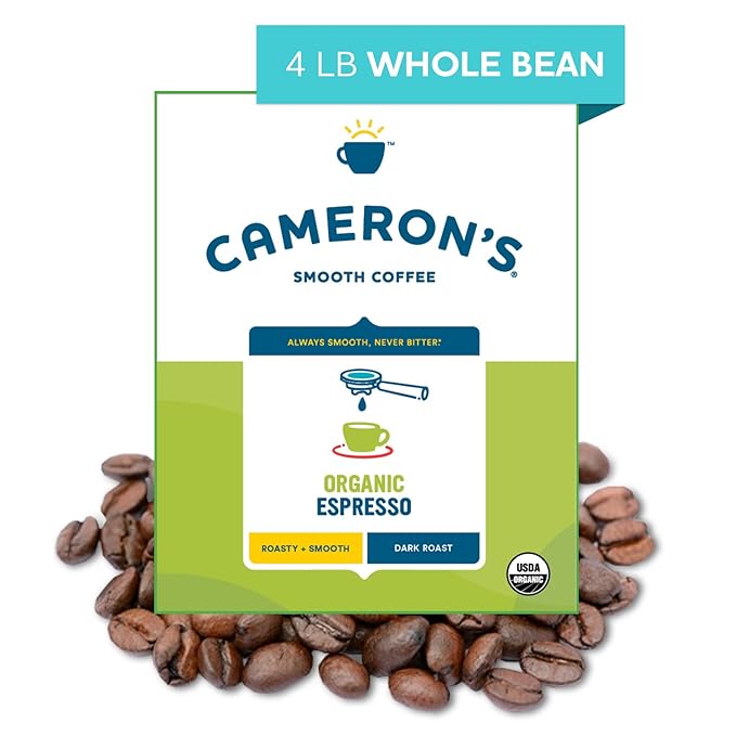 Cameron's Coffee Organic Espresso Whole Bean Coffee, Dark Roast, 100% Arabica, 4-Pound Bulk Bag, (Pack of 2)