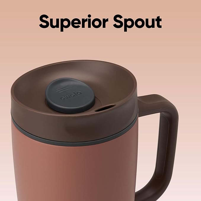 Owala SmoothSip Slider Stainless Steel Insulated Travel Mug with handle, 100% Leak Proof, For Hot and Cold Drinks, Travel Friendly with Sliding Lock Lid, 24 oz, BPA Free, Leak Proof, Cozy Cocoa