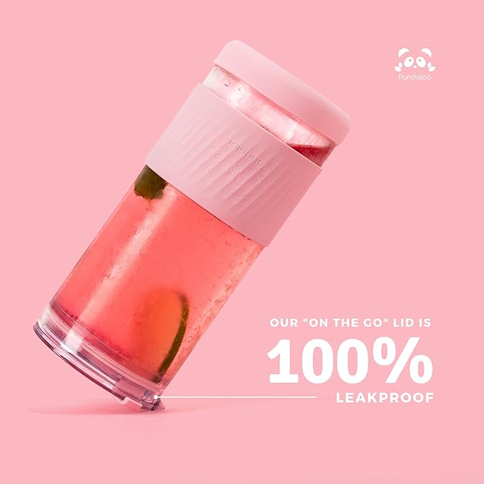 Pandaloo® Glass Cups With Lids and Straws -20 Fl Oz- Perfect Size Iced Coffee Cup - Smoothie Cup With Bamboo Lid and On the go Lid - Glass Tumbler (2 Count (Pack of 1), Lilac-Pink)