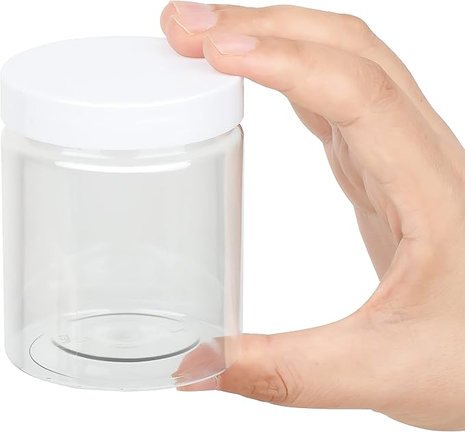 Healthy Packers Plastic Containers with Water-Tight White Lids (6 oz, 24 Pack) - Clear Plastic Food Storage Jars with Labels and White Marker - Jars With Lids For Slime Or Storage - BPA Free