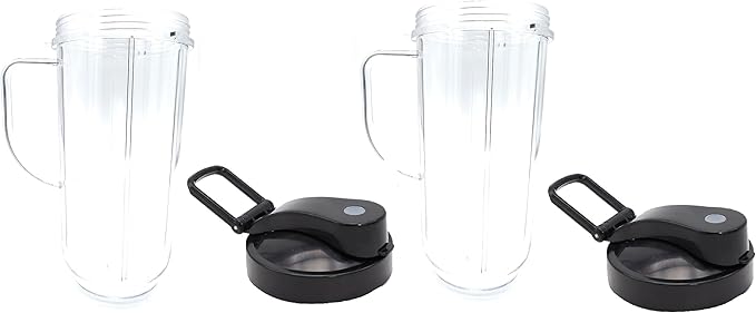 Blendin Replacement Cup with Flip Top To Go Lid - Blender Jar Accessories Compatible with Magic Bullet Blender MB-1001, MB-1001B, MBR-1101, MBR-1701, MBR-1702, MBR-0301 - 22oz Mugs (2 Pack)