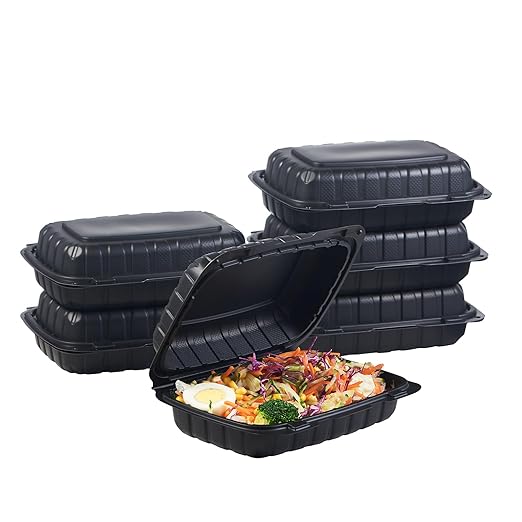 FULING 9X6 1-Compartment 50-Pack Plastic Clamshell Containers Food To Go Box Heavy Duty Disposable Hinged With Secure Snap Lid