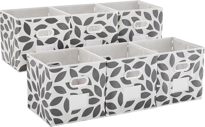 MAX Houser Fabric Storage Bins Cubes Baskets Containers with Dual Plastic Handles for Home Closet Bedroom Drawers Organizers, Flodable,Grey, Set of 6