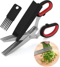 LHS Herb Scissors, Multipurpose 5 Blade Kitchen Herb Shears with Safety Cover, Kitchen Scissors for Chopping Basil Chive Parsley -Black